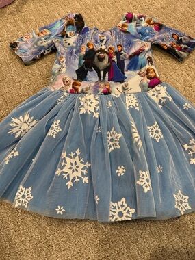 Girls Blue Frozen-Themed Tulle Dress